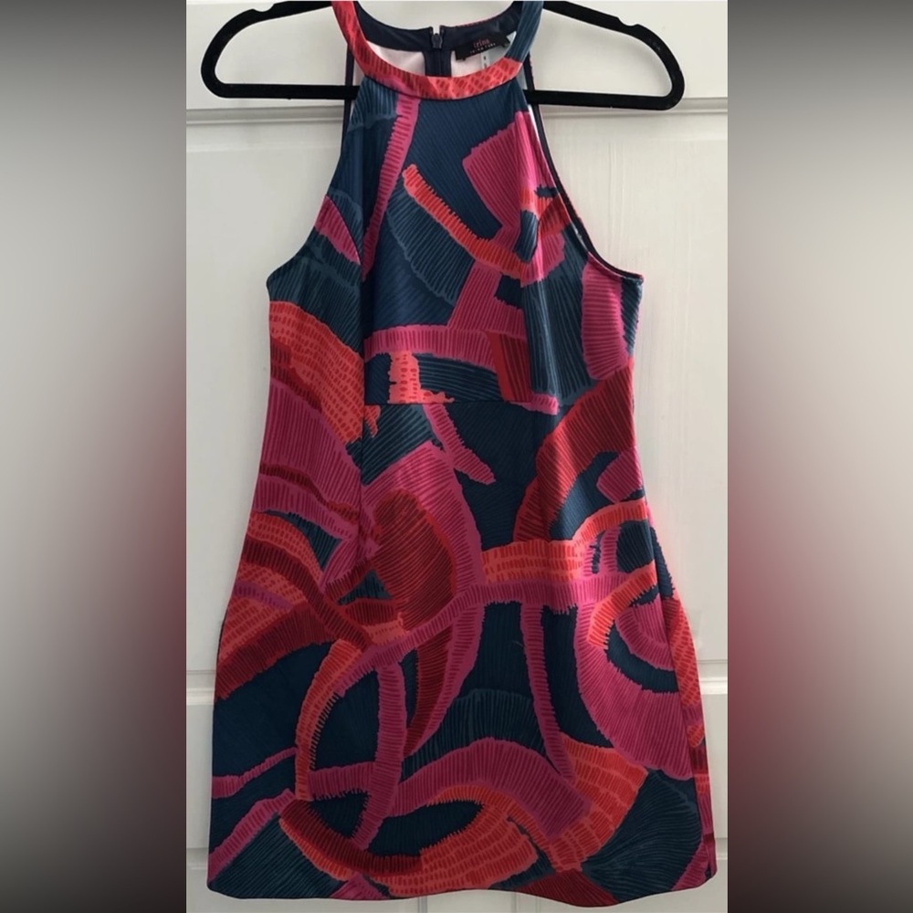Trina Turk athletic Navy Dress with Pink & Coral Abstract Print sz 8